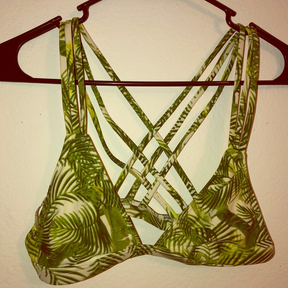 Tropical green strappy back bikini top